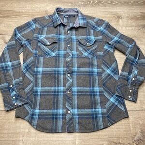 BKE Shirt Mens Large Gray Blue Plaid Flannel Western Snap Cotton TS002054M